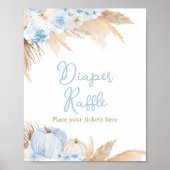 Blauwe Boho Pompoen Baby shower Luier Raffle Poster (Voorkant)