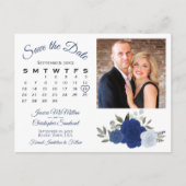 Blauwe Boho Rozen Foto en Agenda Opslaan Datum Aankondigingskaart (Voorkant)