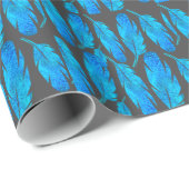 Blauwe boho veren blauw en grijs cadeaupapier (Rol Hoek)
