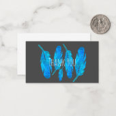 Blauwe boho veren blauw en grijs notitiekaartje (Voorkant / Achterkant in situ)