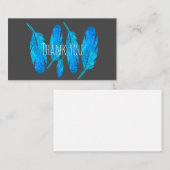 Blauwe boho veren blauw en grijs notitiekaartje (Voorkant / Achterkant)