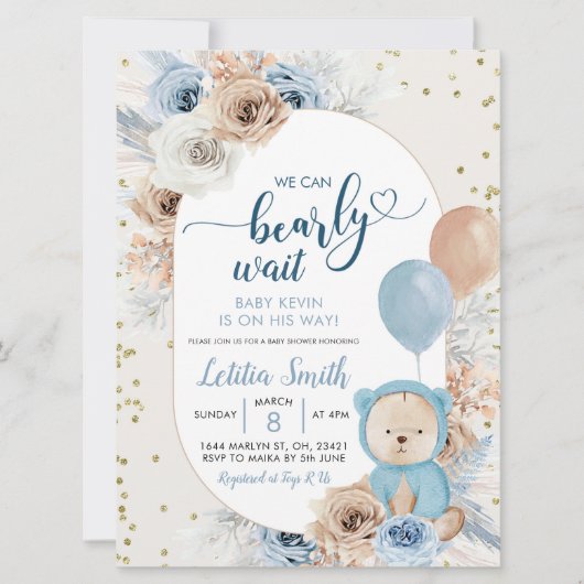 Blauwe boho wacht op baby shower uitnodiging (Voorkant)