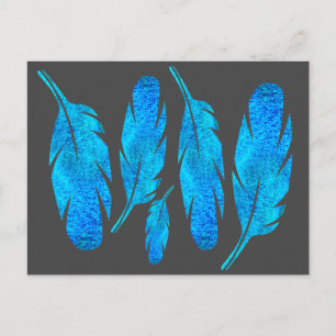 Blauwe boho waterverf vether briefkaart