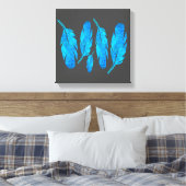 Blauwe boho waterverf vether canvas afdruk (Insitu (Slaapkamer))
