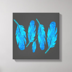 Blauwe boho waterverf vether canvas afdruk