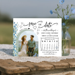 Blauwe Boho Wildflowers Foto & Agenda Trouwen Save The Date