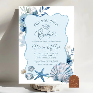 Blauwe Boho Zomer Schelp Babyshower Uitnodiging