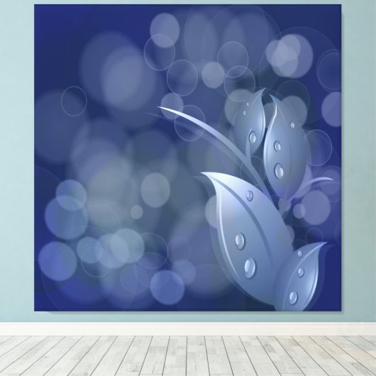 Blauwe Bokeh bladeren gewikkeld canvas (Insitu (Houten vloer))