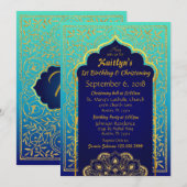 Blauwe Bollywood Arabian Nights Birthday Christeni Kaart (Voorkant / Achterkant)