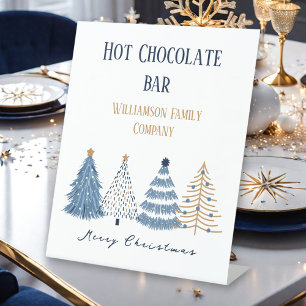 Blauwe Bomen Moderne Eenvoudige Kerstvakantie Reclamebord Met Voetstuk
