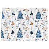 Blauwe Bomen Moderne Kerstmis Naam Tekst Groot Cadeauzakje (Achterkant)