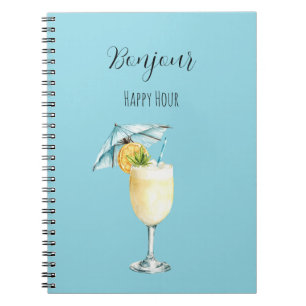 Blauwe Bonjour Happy Hour-drank Notitieboek