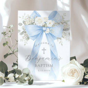 Blauwe Boog Baby Jongen Doop Elegante Welkom Poster