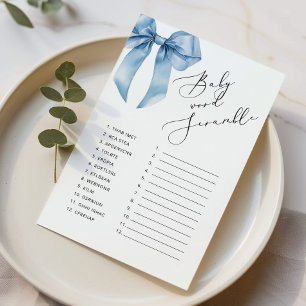 Blauwe boog Baby woord Scramble baby shower spel