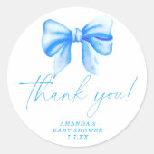 Blauwe boog bedankkaart ronde sticker (Voorkant)