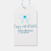 Blauwe boog blij 21e verjaardag naam datum meissty cadeaulabel (Achterkant)