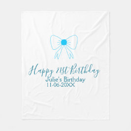 Blauwe boog blij 21e verjaardag naam datum meissty fleece deken