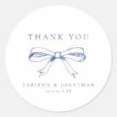 Blauwe Boog Bruiloft Dank u Ronde Sticker (Voorkant)