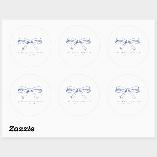 Blauwe Boog Bruiloft Ronde Sticker (Vel)