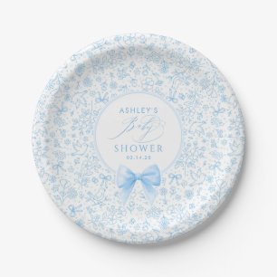Blauwe Boog Chinoiserie Wilde Bloemen Baby Shower  Papieren Bordje