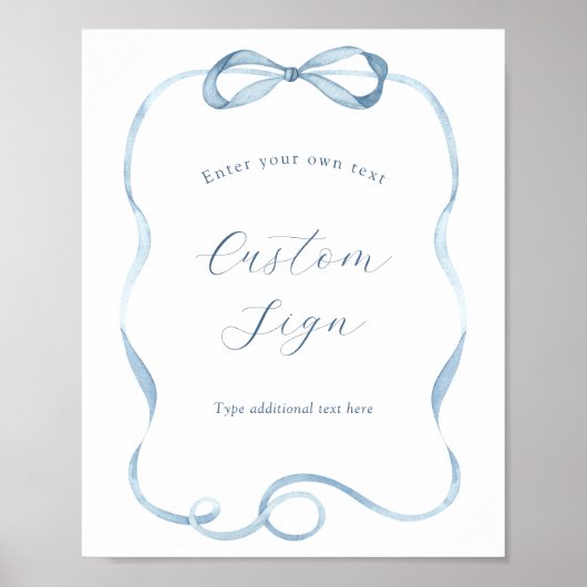Blauwe boog en lint Aangepaste tekst Teken Poster (Voorkant)