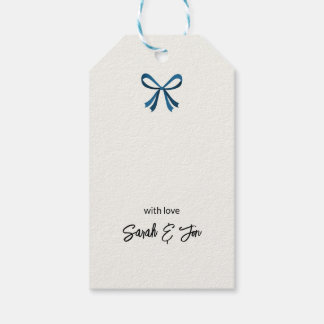 Blauwe boog en maretak cadeaulabel