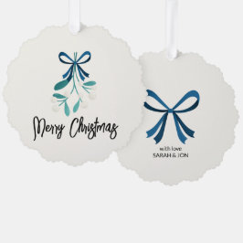 Blauwe boog en maretak ornament kaart