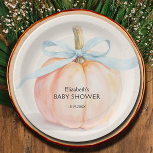 Blauwe Boog Kleine Pompoen Baby Shower Papieren Bordje