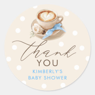 Blauwe Boog Koffie Baby Shower Bedankt Ronde Sticker