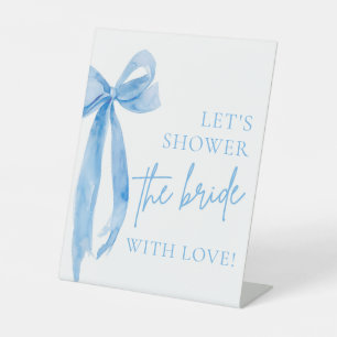 Blauwe boog Laten we de bruid douchen met liefdest Reclamebord Met Voetstuk