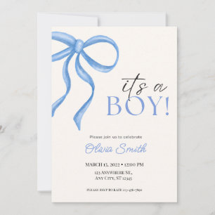 Blauwe Boog Minimalistische Baby Shower Uitnodigin Notitiekaartje