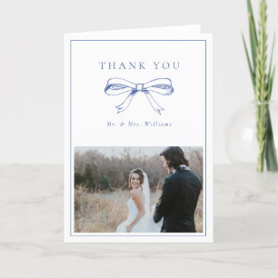 Blauwe Boog Mr. & Mrs Foto Gevouwen Bruiloft Bedankkaart