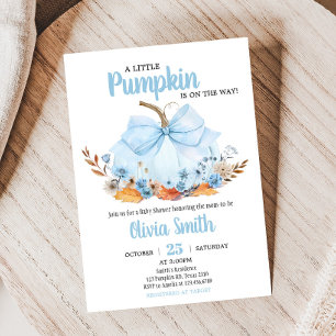 Blauwe Boog Pompoen Baby Shower Kaart