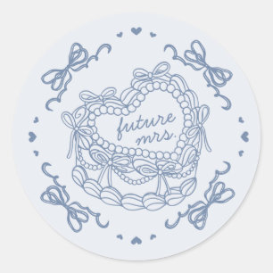 Blauwe Boog Retro Hart Coquette Cake Bruidsdouche Ronde Sticker