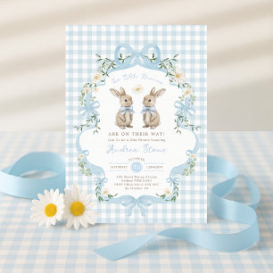 Blauwe Boog Tweeling Jongens Konijn Baby Shower Kaart