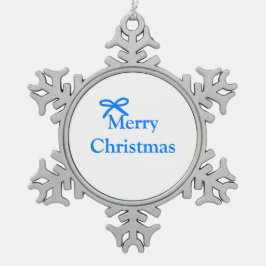 Blauwe boog vrolijk kerstcadeau's eenvoudig modern tin sneeuwvlok ornament