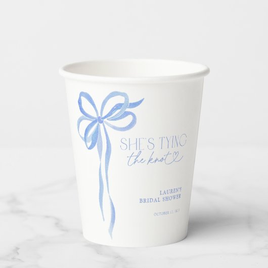 Blauwe boog Ze bindt het knoop Vrijgezellenfeest Papieren Bekers (Achterkant)