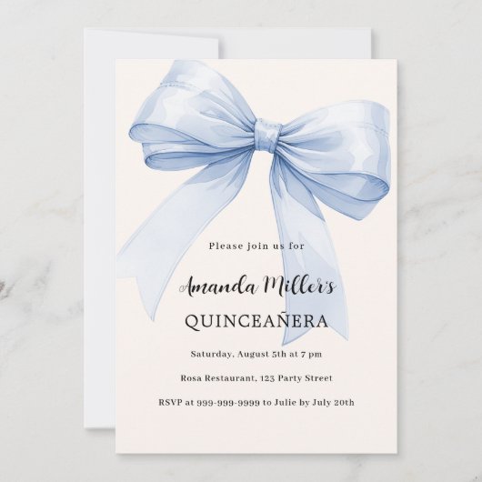 Blauwe boogcrème elegant Quinceanera Kaart (Voorkant)