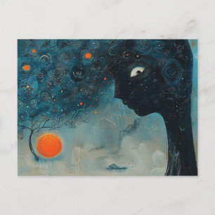 Blauwe boom met een gezicht briefkaart