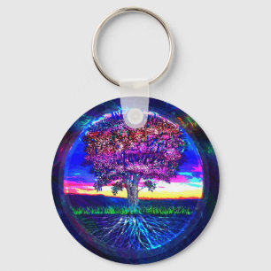 Blauwe boom van leven sleutelhanger