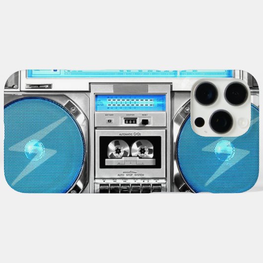Blauwe boombox Case-Mate iPhone case (Achterkant (horizontaal))
