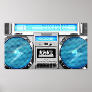 Blauwe boombox poster