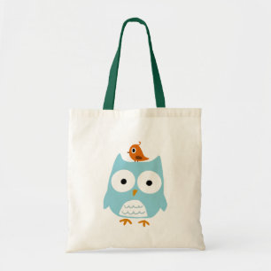 Blauwe boomgaard met kleine Oranje vogel   Quirky  Tote Bag