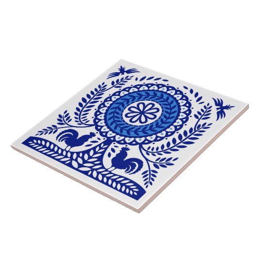 Blauwe boomgaard Poolse Tegel Tegeltje (Zijkant)