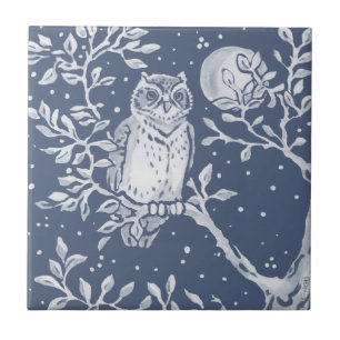 Blauwe boomkor Moon Night Woodland Forest Animal  Tegeltje