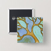 Blauwe boomkunst Button (Voorkant /achterkant)