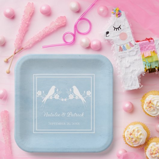 Blauwe Borden van rondtrekkende vogelbonnen Papieren Bordje (Feest)