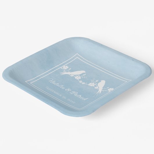 Blauwe Borden van rondtrekkende vogelbonnen Papieren Bordje (Gebogen)