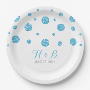 Blauwe Borden voor Confetti-weddenschap met glitte Papieren Bordje