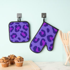 blauwe bosbes luipaard ovenwant & pannenlap set